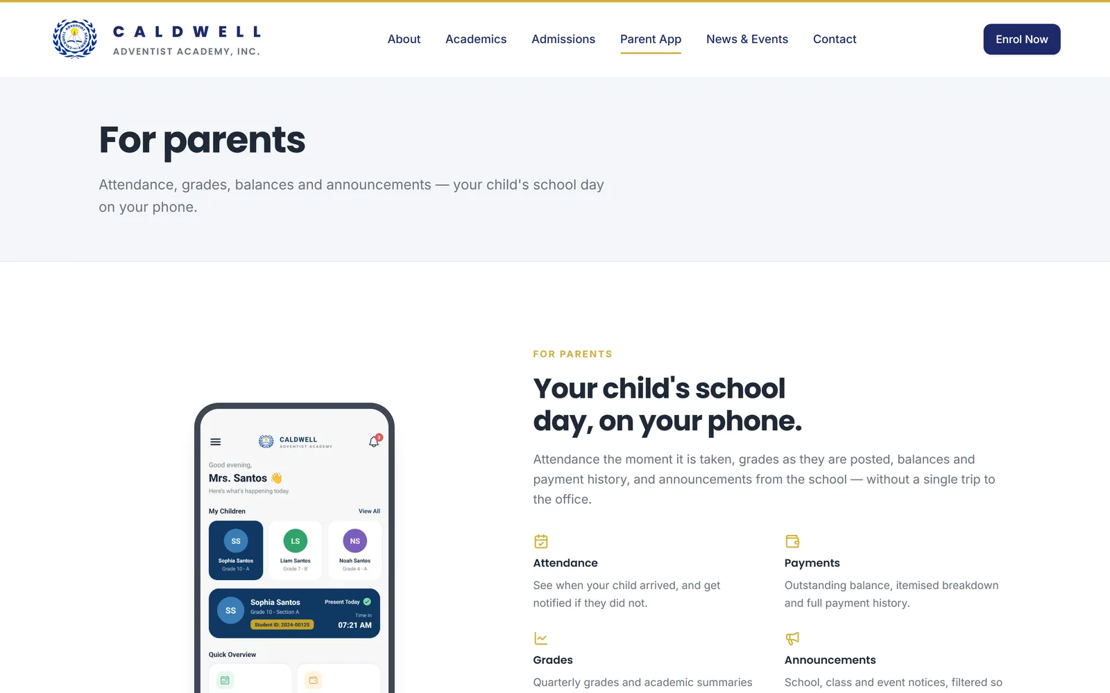 Caldwell Adventist Academy Student Monitoring Platform screen 4